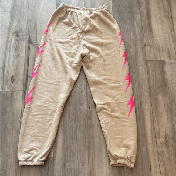 Aviator Nation BOLT 4 Sweatpants in Sand Beige and Neon Pink. New without tags - Picture 8 of 11